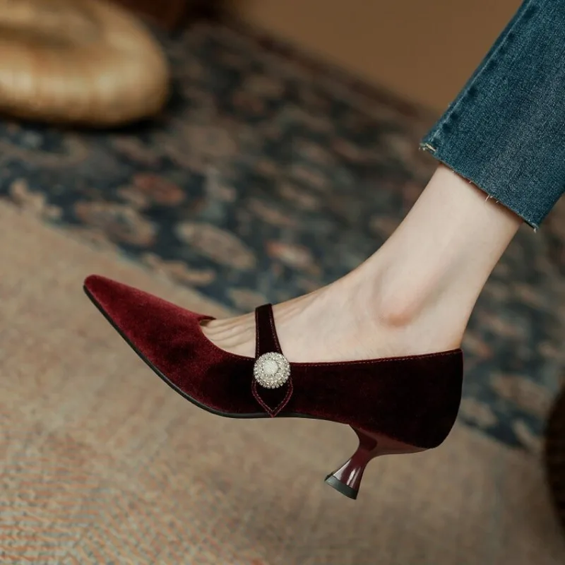 Women Shoes Heels - Wijnrode Mary Jane schoenen met puntige