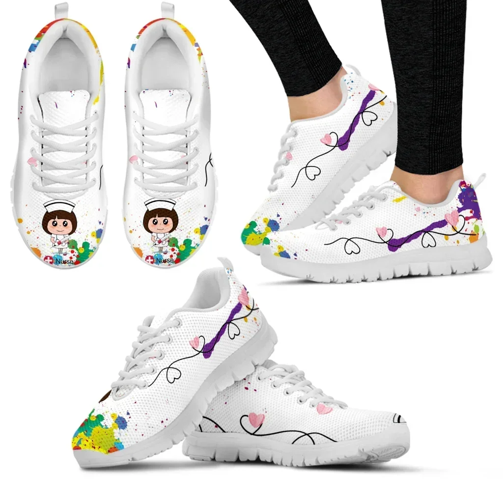 Women'S Shoes Nursing - Witte verpleegster meisje liefdespatroon dames veterschoenen