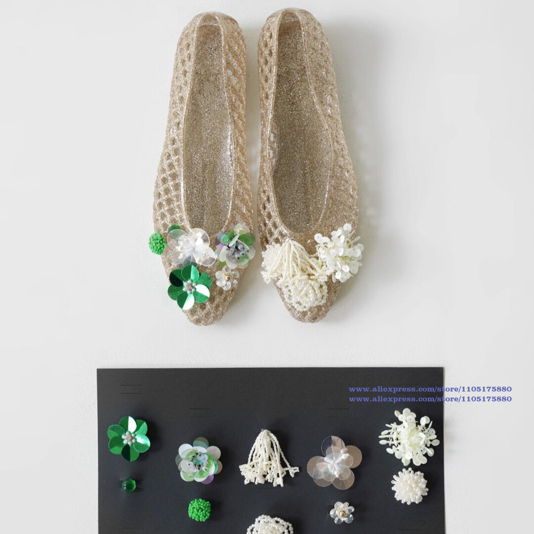 Jelly Sandal Women - Glimmende gouden holle jelly flats met