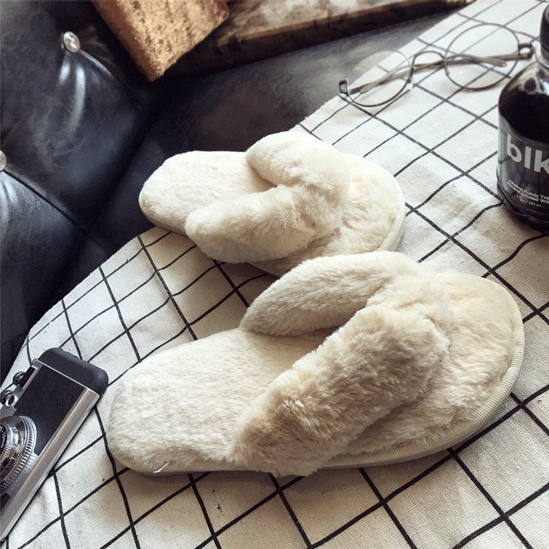Women Shoes Winter - Cross Warm Pluizige Harige Slippers Vrouwen