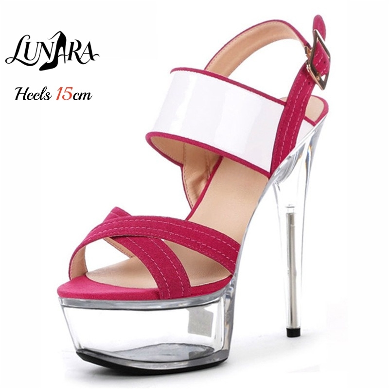 Jelly Sandal Women - 15 cm/6 inch transparante platform-stiletto-sandalen roze