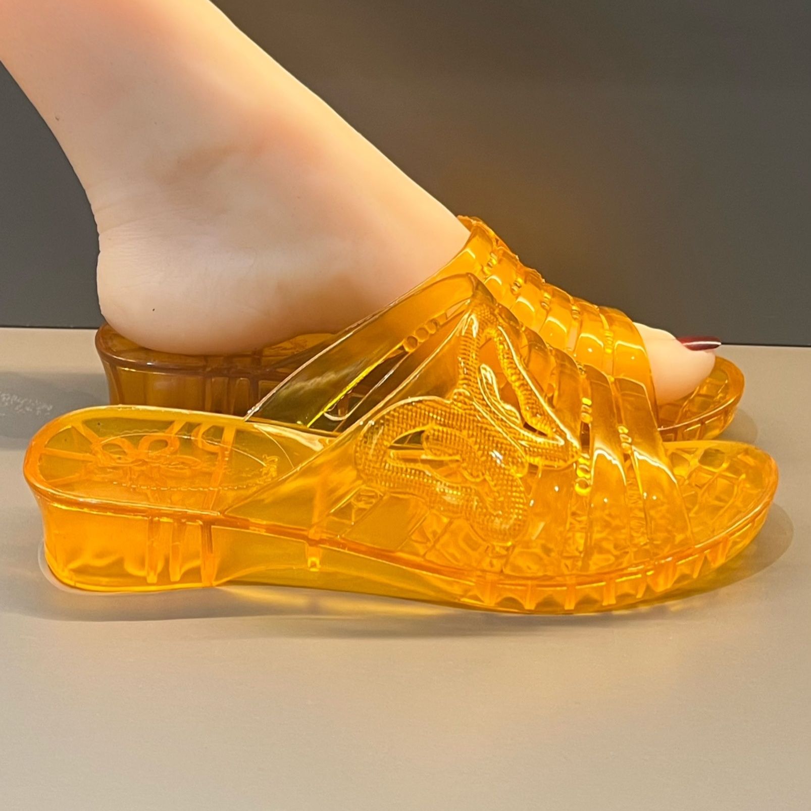 Jelly Sandal Women - WFashion Paarse Glitter Jelly Wedge Sandalen